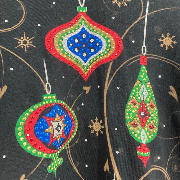 VTG Y2K Cactus Bay Ornament Bling Christmas Print Baby Tee Women’s Large Artsy - Picture 7 of 9